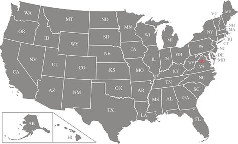 Us Map Vector Outline Illustration With Abbreviated States Names And Capital Location And Name ...