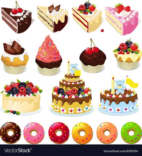 Set of sweets and cakes Royalty Free Vector Image