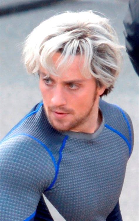 Bleach blonde Aaron Taylor-Johnson on the set of Avengers: Age Of Ultron | Aaron taylor johnson ...