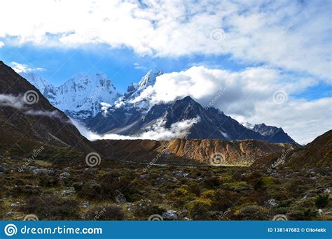 Beautiful View of the Himalayan Ridge at Sunrise from Khambachen ...