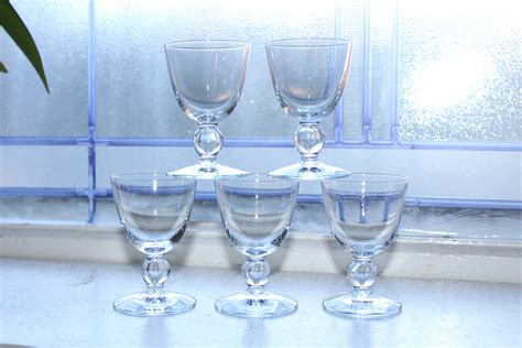 5 Small Crystal Schnapps Glasses Vintage Swedish Stemmed Shot Glasses