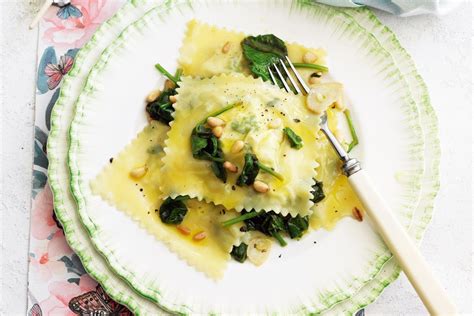 Ricotta and herb ravioli with spinach and pine nuts - Recipes ...