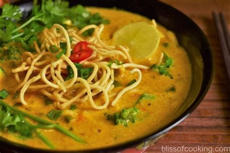 Khow Suey (Noodles in Coconut Curried Sauce) - Bliss Of Cooking Veg ...