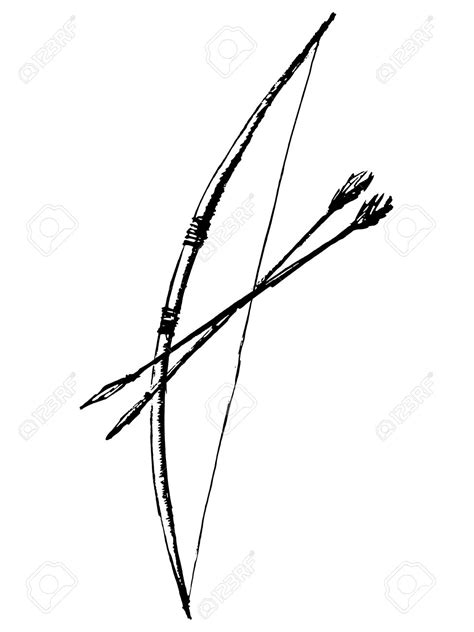 hand drawn, cartoon, sketch illustration of bow and arrow Stock Vector ...