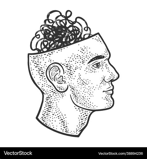 Confused thoughts line art sketch Royalty Free Vector Image