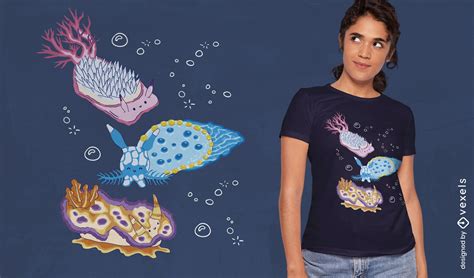 Kawaii Nudibranch Molluscs T-shirt Design Vector Download