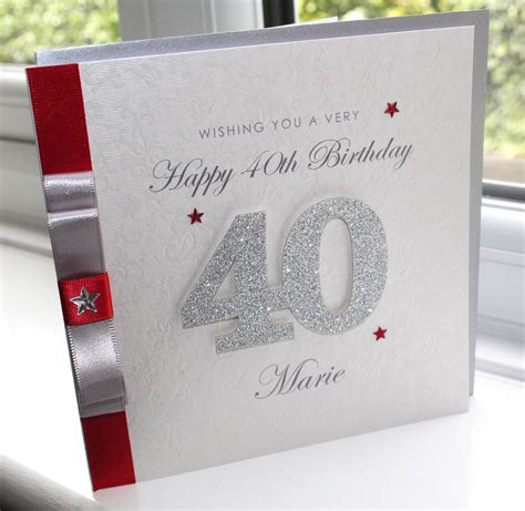 Personalised Handmade 40th Birthday Glitter Card Red & Silver | Etsy