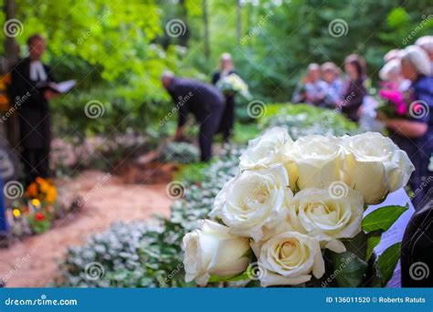 White Roses at Funeral Near the Grave Stock Photo - Image of death, roses: 136011520