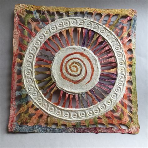 Handmade Amate Paper Wall Art with multicolor woven circle with spiral