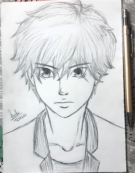 Handsome anime boy drawing