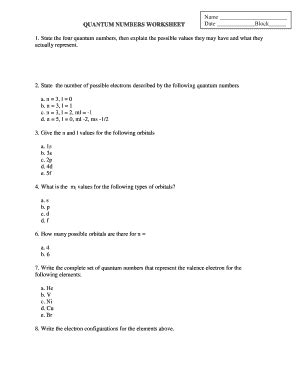 QUANTUM NUMBERS WORKSHEET - Chemunlimitedcom 2020-2024 - Fill and Sign ...