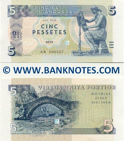 Andorra 5 Pessetes 2015 - Andorran Currency & Bank Notes, European Paper Money, Papier Monnaie ...