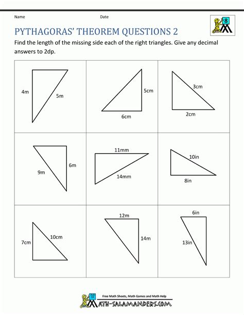 Pythagoras Theorem Worksheets Grade 8