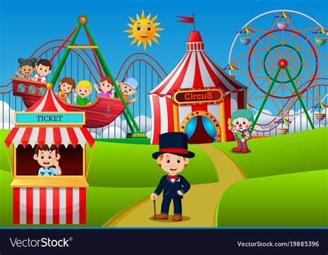 People having fun in amusement park Royalty Free Vector