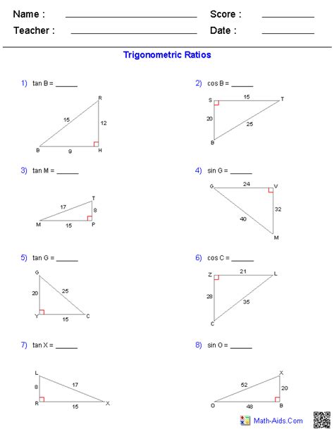 Geometry Worksheets | Trigonometry Worksheets