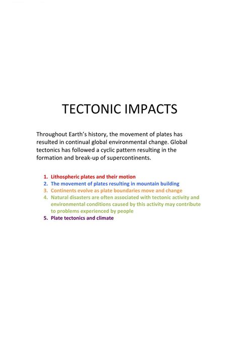 Tectonic Impacts Summary | Earth and Environmental Science - Year 12 HSC | Thinkswap