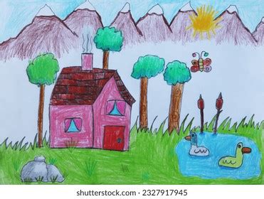 Pencil Drawing Of Village Scene For Kids