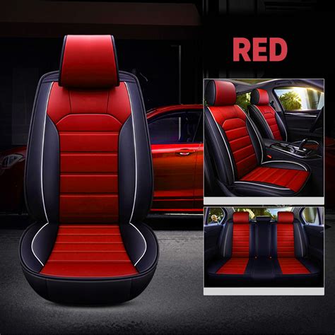 Car 5 Seats Cover Full Wear Resistant Leather Sports Style Seat Cover Cushion Front & Rear Seat ...