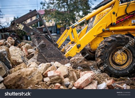 Bulldozer Loading Demolition Debris Concrete Waste Stock Photo ...