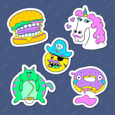 Premium Vector | Stickers collection with acid colors