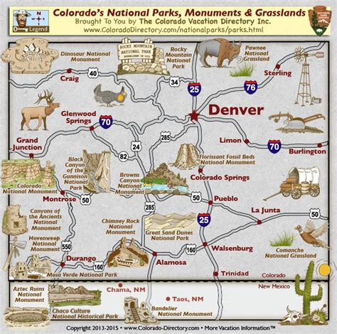 Colorado National Parks, Monuments and Grasslands Map, Colorado Vacation Directory | Colorado ...