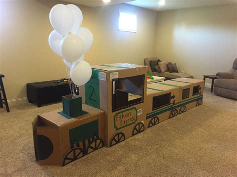 Cardboard train! Perfect for toddler parties! | Trains birthday party, Boy birthday parties ...