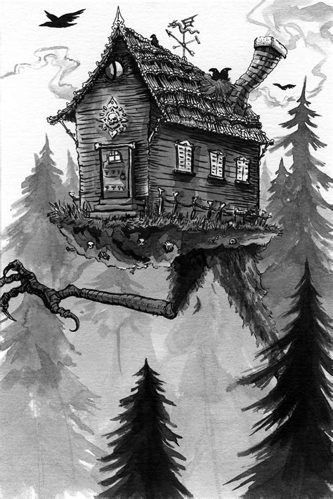 Baba Yaga's Hut / Original Folklore Ink Illustration Art - Etsy India