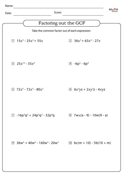 Factoring Polynomials Worksheets with Answer Key