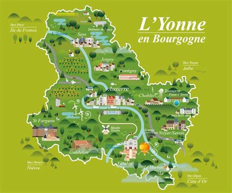 Yonne Tourism Map (Burgundy) / Carte Yonne Tourisme on Behance | Illustrated map, Travel ...