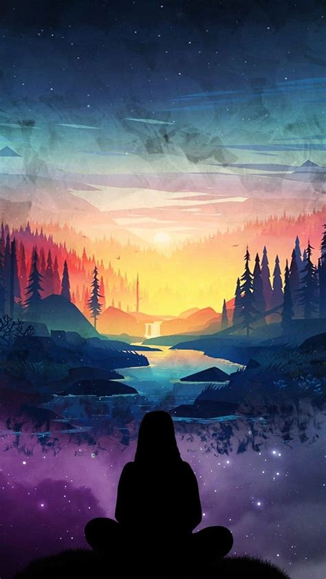 River, Girl, Silhouette, Forest, Scenic, Stars, Two Dimensions, Anime River HD phone wallpaper ...