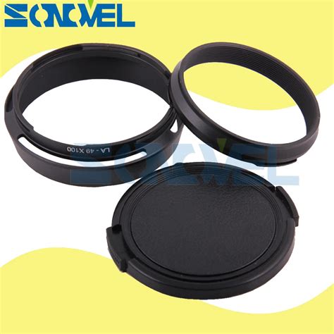 Black 49mm Lens Adapter Ring + Metal Lens Hood + Lens cap for Fujifilm Fuji X100 X100s X100T ...