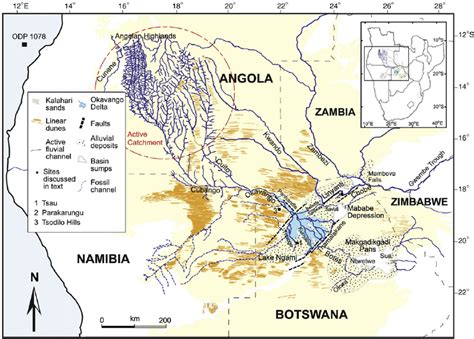 Regional map of the Middle Kalahari and the hydrological systems of the ...