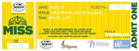 Ticket design for Miss Millennium 2013 Beauty Pageant | Beauty pageant, Jazz restaurant, Ticket ...