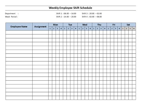 Weekly employee Shift Schedule Mon to Sat 4 Shift | Templates at ...