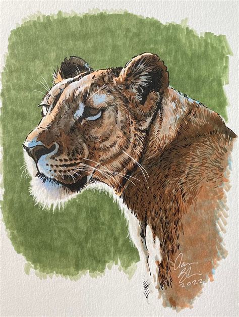 Mara Lioness Marker Portrait 9" x 12" (2022) - The Art of Aaron Blaise