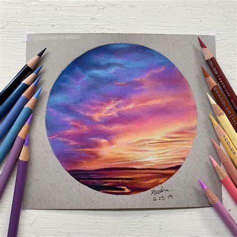 •Hello everyone!🌿 • here’s this lil circle sunset drawing! i really ...