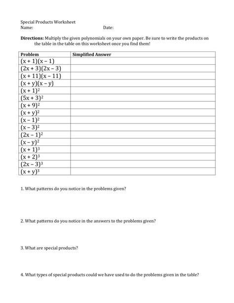 products of binomials worksheet - support worksheet