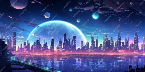 Premium AI Image | Futuristic city at night illustration