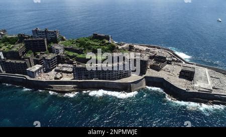 A drone photo shows Hashima Island (Gunkanjima / Battleship Island) in ...