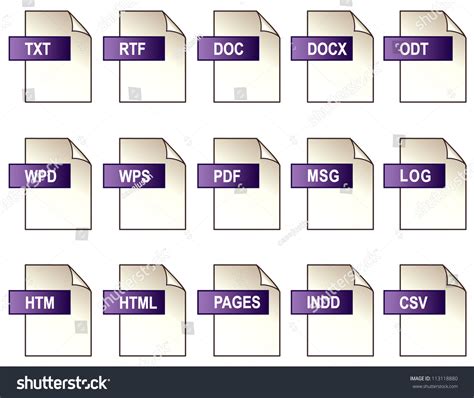 Text File Format Icons. 15 Common Digital Text File Formats In Purple ...