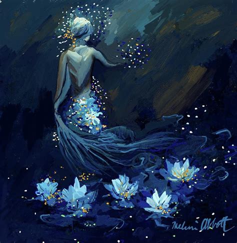 Underwater Blue Lotus and Golden Mind Mermaid Painting by Melissa ...