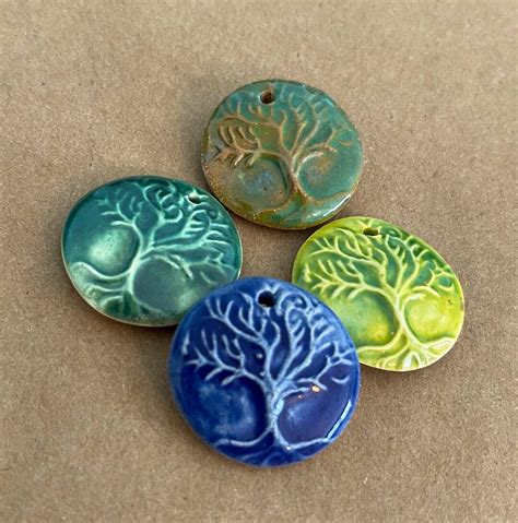 4 Handmade Ceramic Tree Pendants Tree of Life Beads Rustic - Etsy
