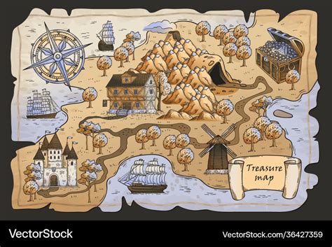 Hand drawn treasure map from pirate fantasy Vector Image