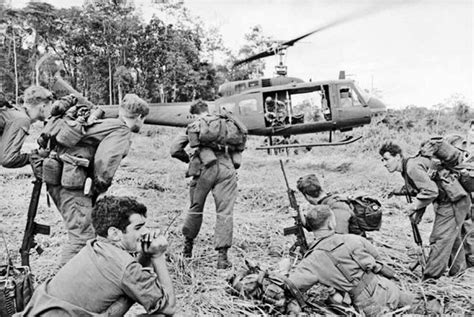 In November 1967 a 9 Squadron Iroquois lands to pick up members of the 7th Battalion Royal ...