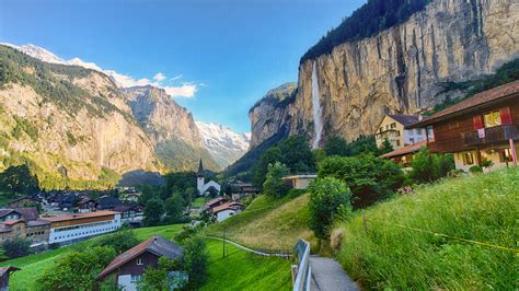 Wallpaper Switzerland Lauterbrunnen Crag Mountains 1920x1080