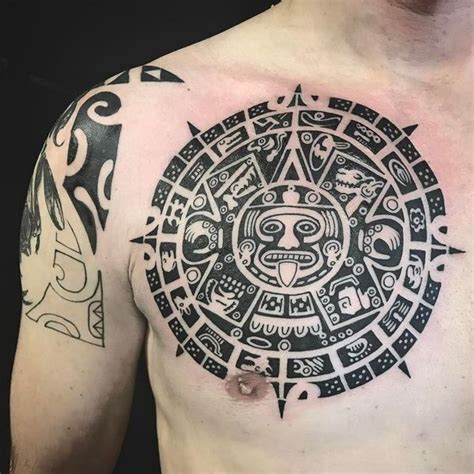 Aztec calendar chest tattoo masculine tattoo ideas- Aztec calendar chest tattoo masculine tattoo ...