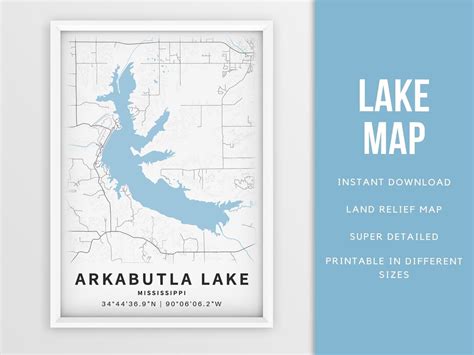 Printable Map of Arkabutla Lake Mississippi United States - Etsy