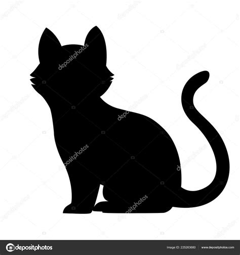 Zwarte Silhouet Zwarte Kat Zitten Leuk Huis Dier Cartoon Characterdesign vectorafbeelding door ...