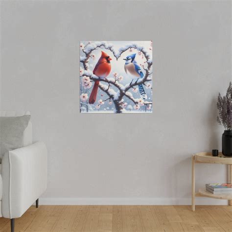 Cardinal & Blue Jay Winter Canvas Print Heart-shaped Cherry - Etsy