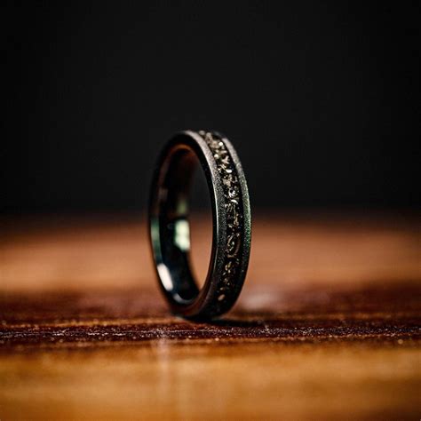 BLACK METEORITE RING, Women's Meteorite Wedding Ring, Black Meteorite